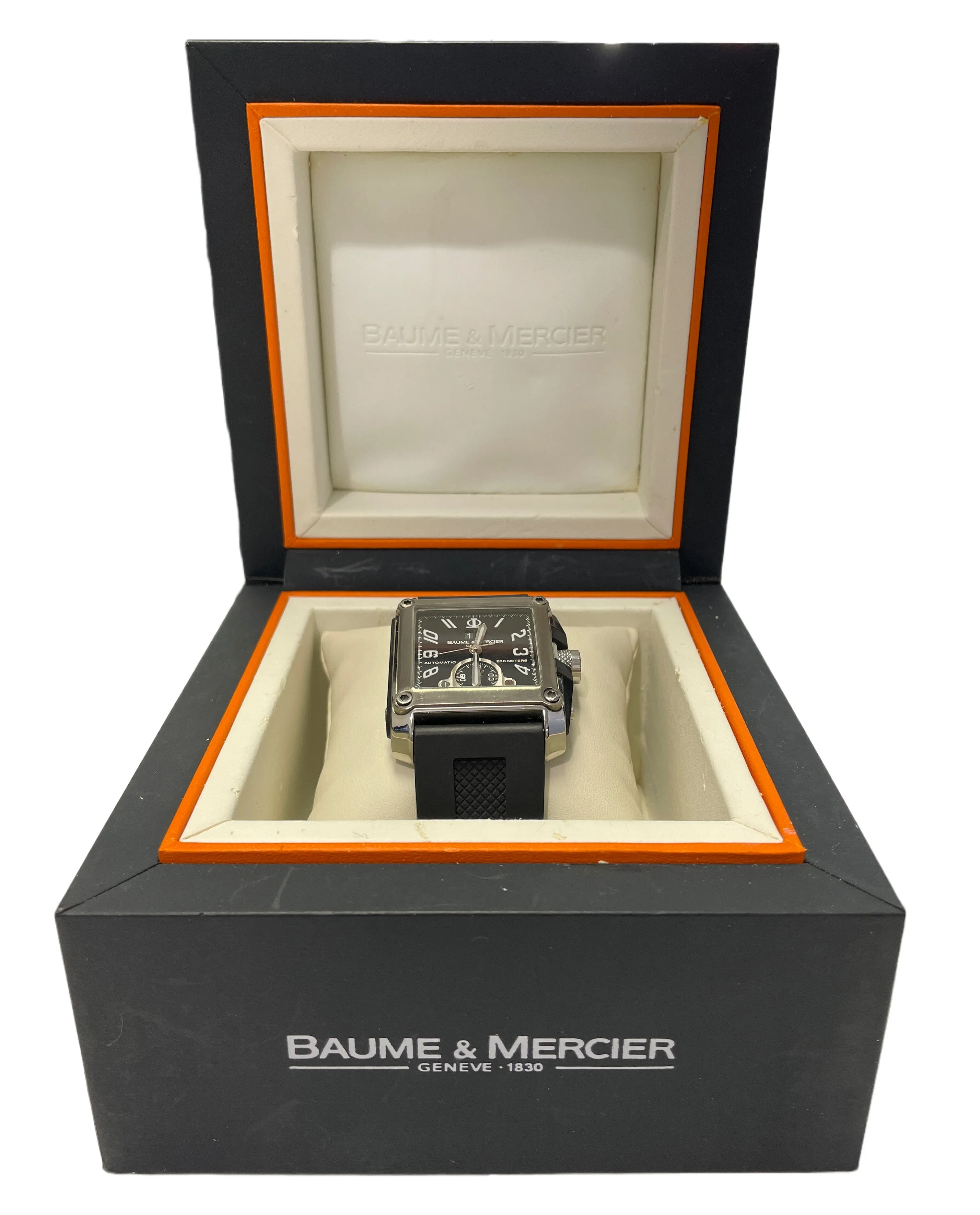 Baume & Mercier Hampton Square Dual Time Black Steel 37mm Automatic 65590 BOX