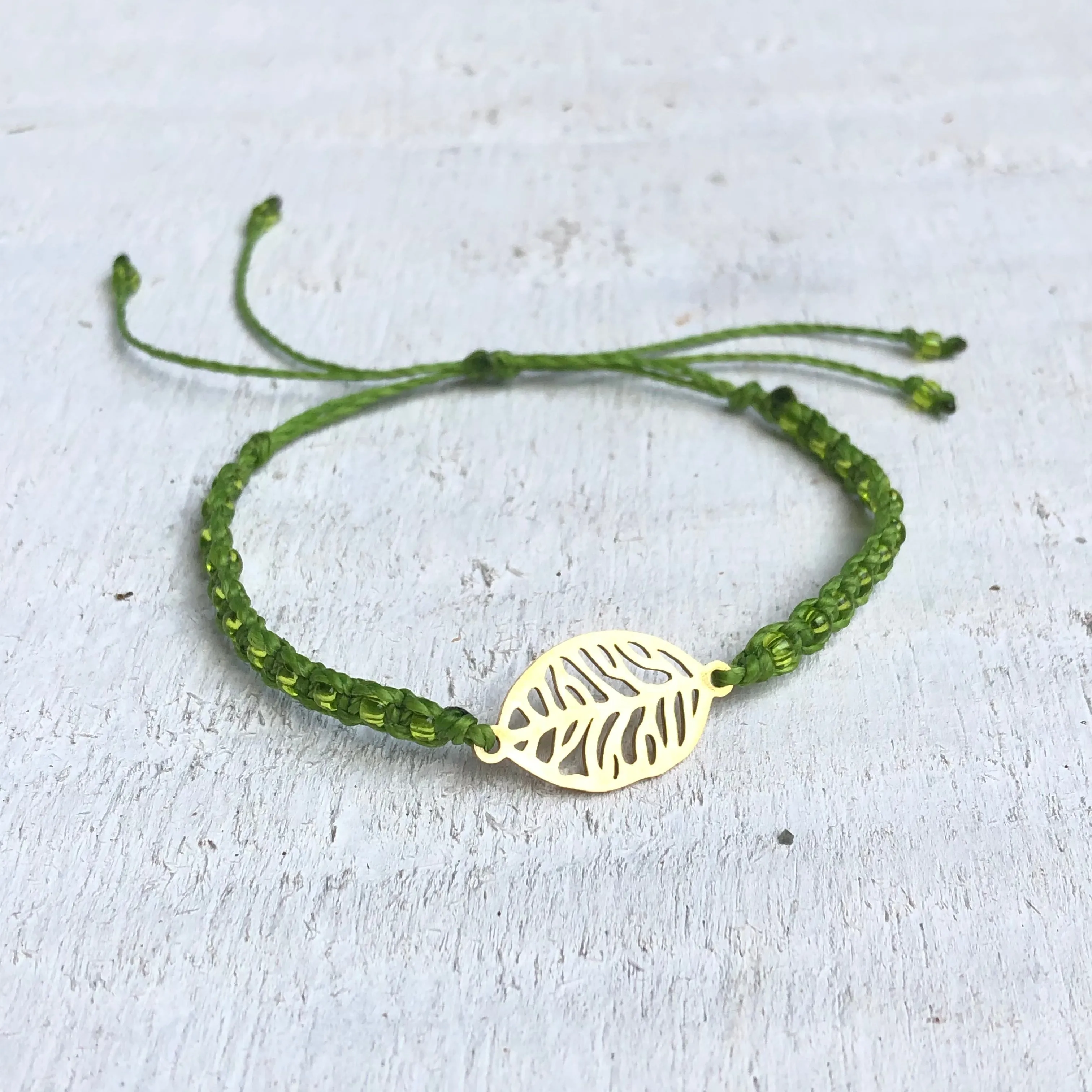 Beaded Macrame Bracelet with Gold Leaf