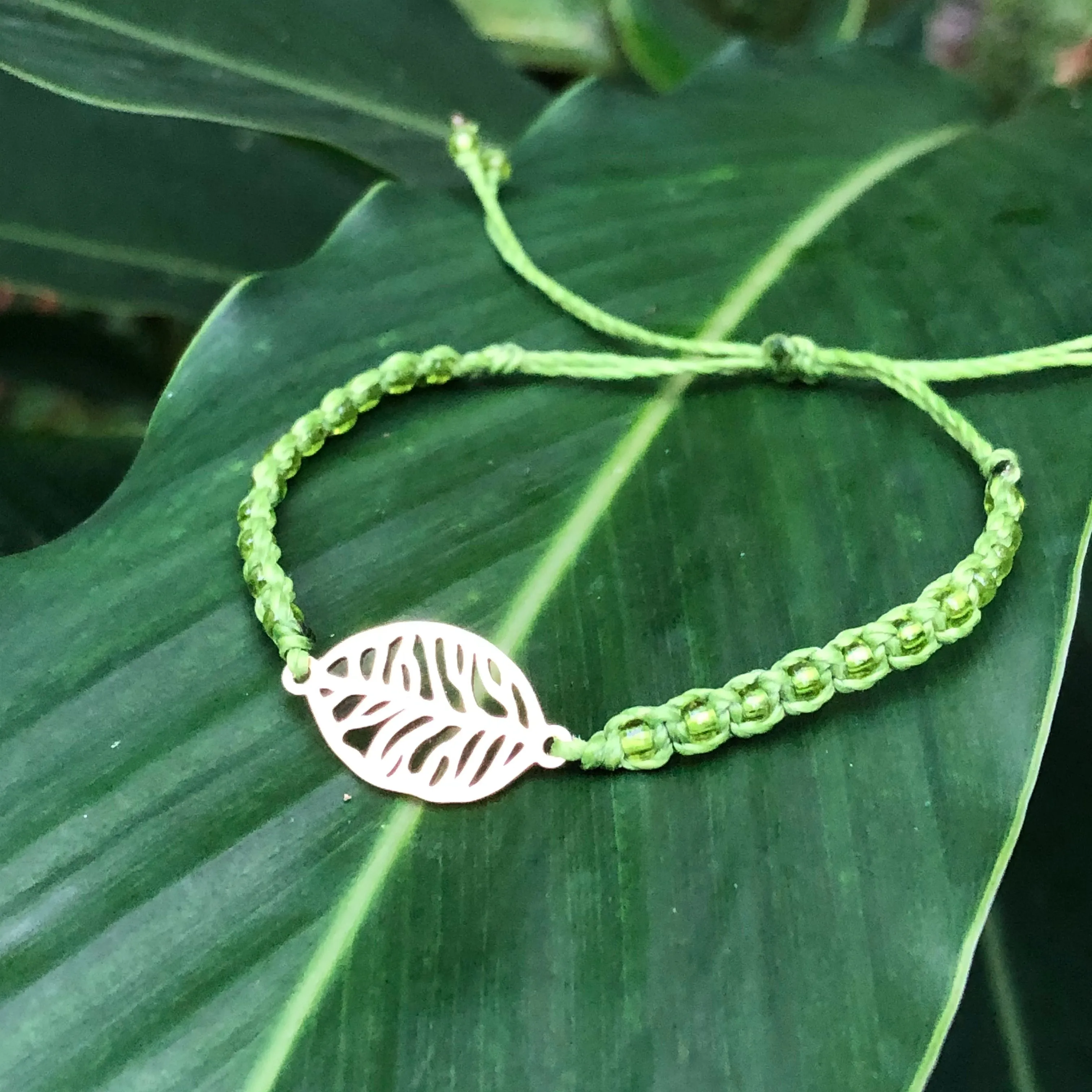 Beaded Macrame Bracelet with Gold Leaf