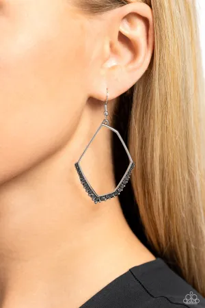 Bent on Success - Silver - Hematite Rhinestone Asymmetrical Frame Paparazzi Fishhook Earrings