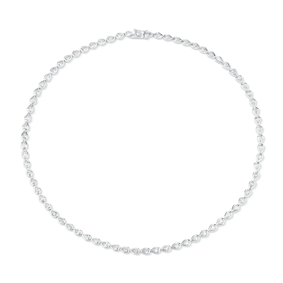 Bezeled Pear Shaped Diamond Choker in White Gold