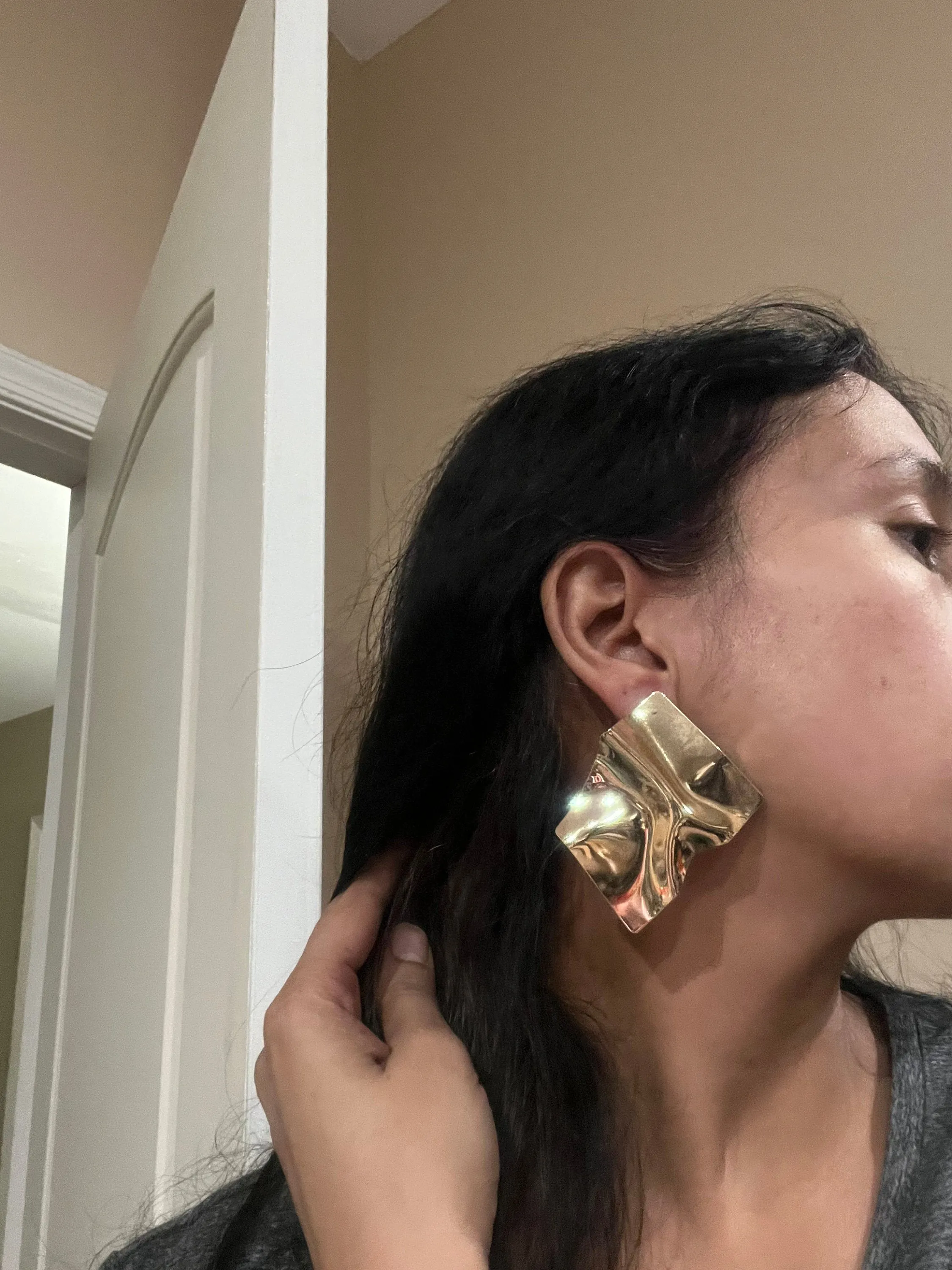 Big gold statement earrings ,abstract  gold studs large , huge gold stud earring , abstract gold earrings , chunky gold studs bold