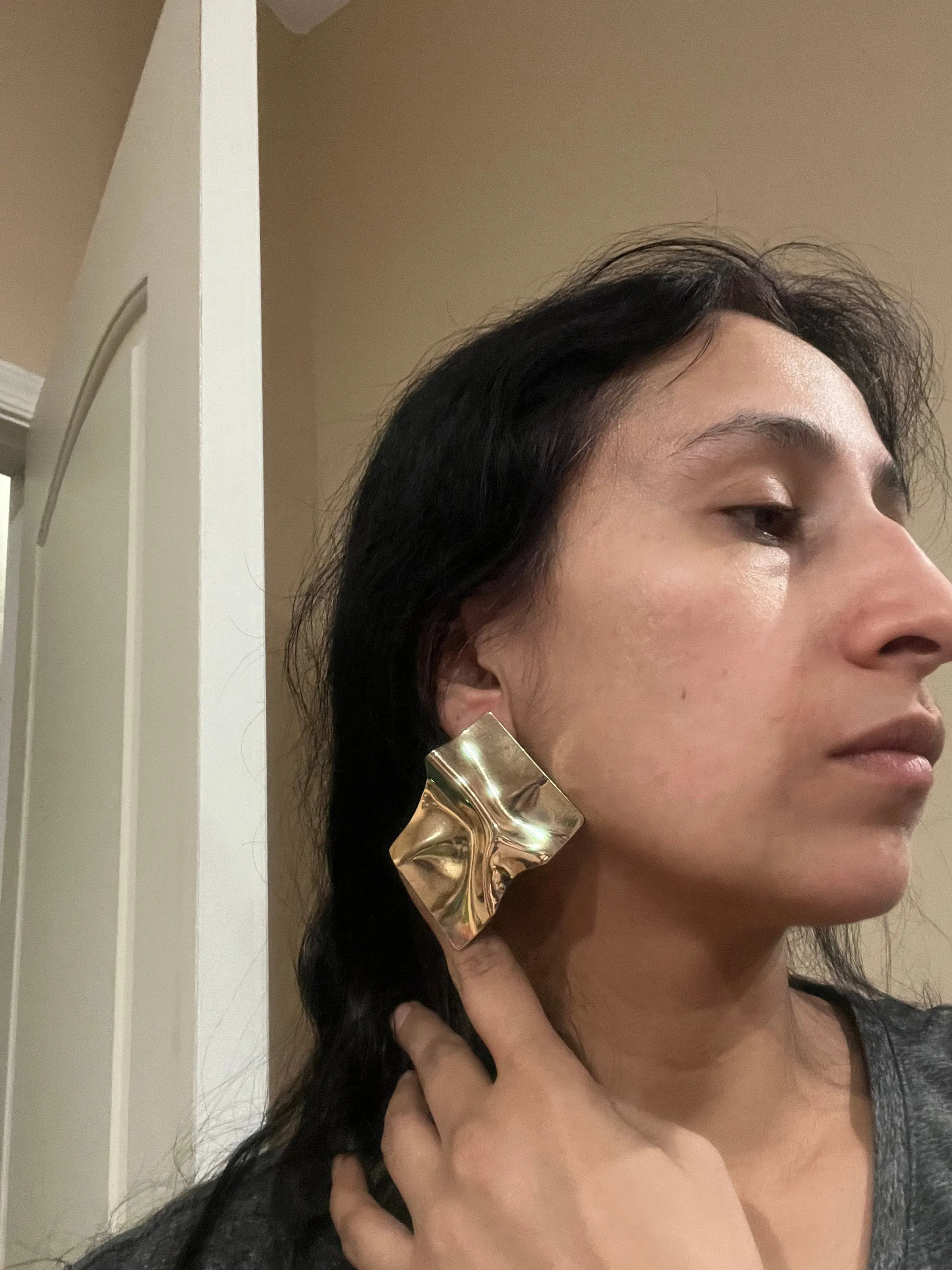 Big gold statement earrings ,abstract  gold studs large , huge gold stud earring , abstract gold earrings , chunky gold studs bold