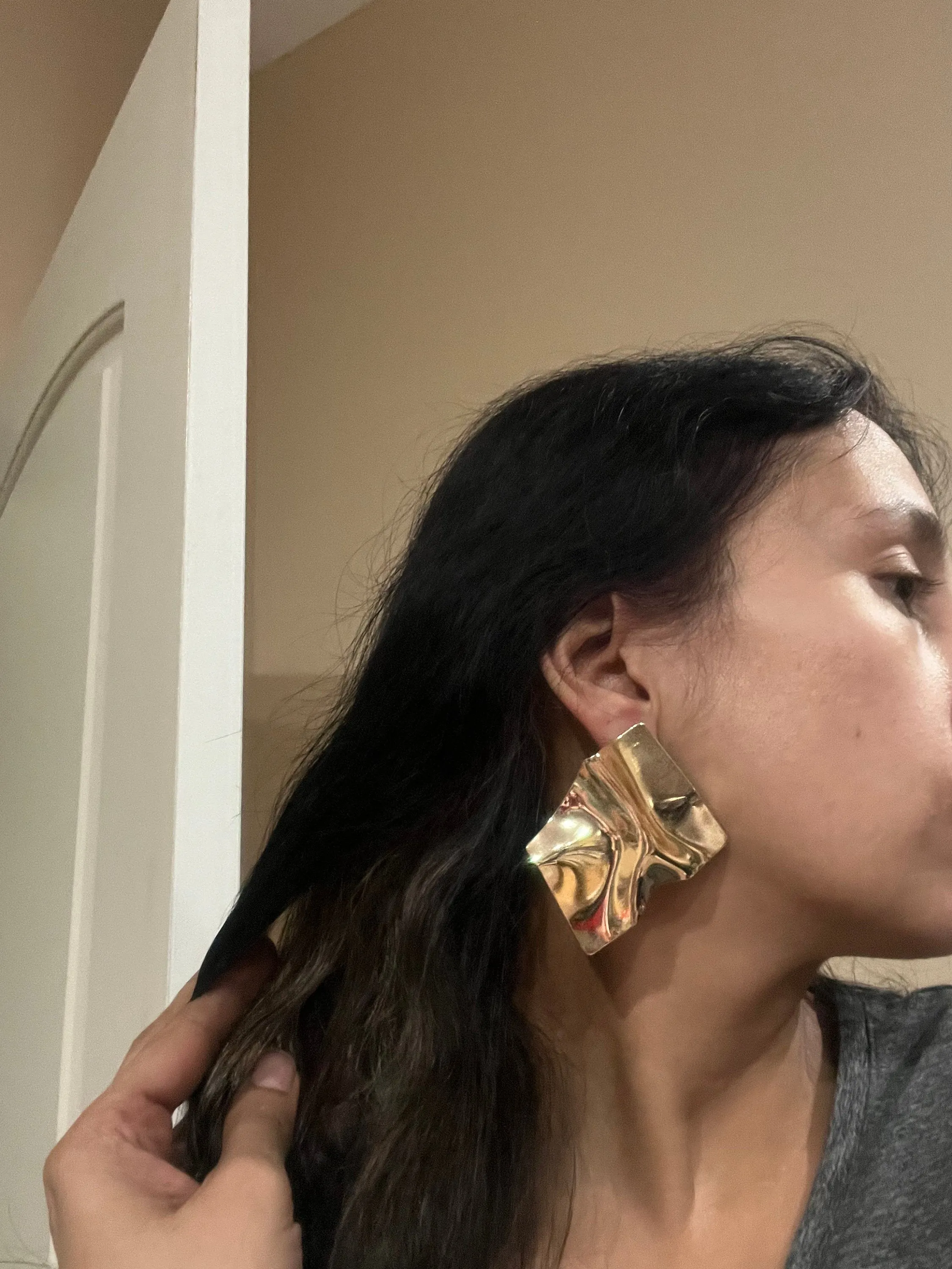 Big gold statement earrings ,abstract  gold studs large , huge gold stud earring , abstract gold earrings , chunky gold studs bold