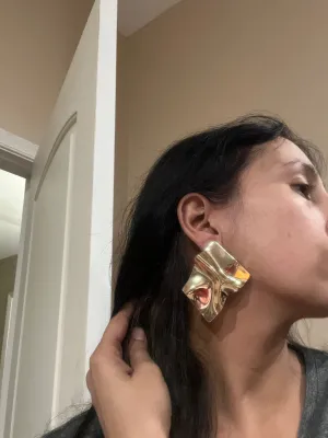 Big gold statement earrings ,abstract  gold studs large , huge gold stud earring , abstract gold earrings , chunky gold studs bold