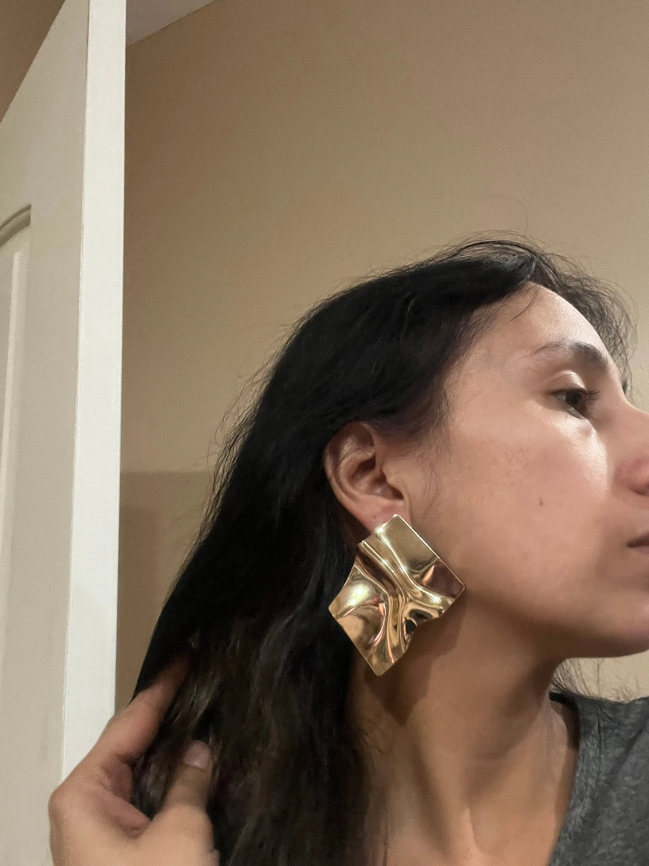 Big gold statement earrings ,abstract  gold studs large , huge gold stud earring , abstract gold earrings , chunky gold studs bold