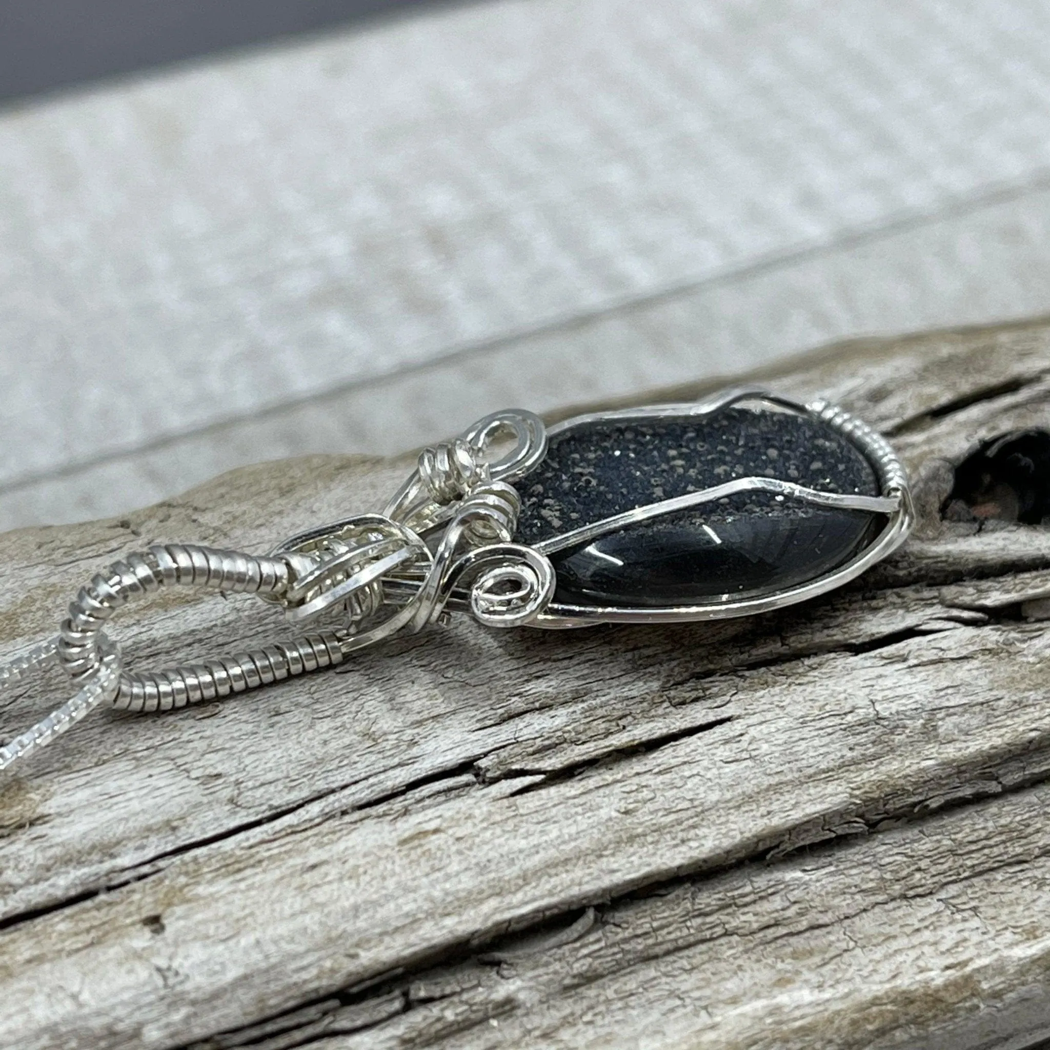 Black Agate Druzy Wire Wrap Pendant