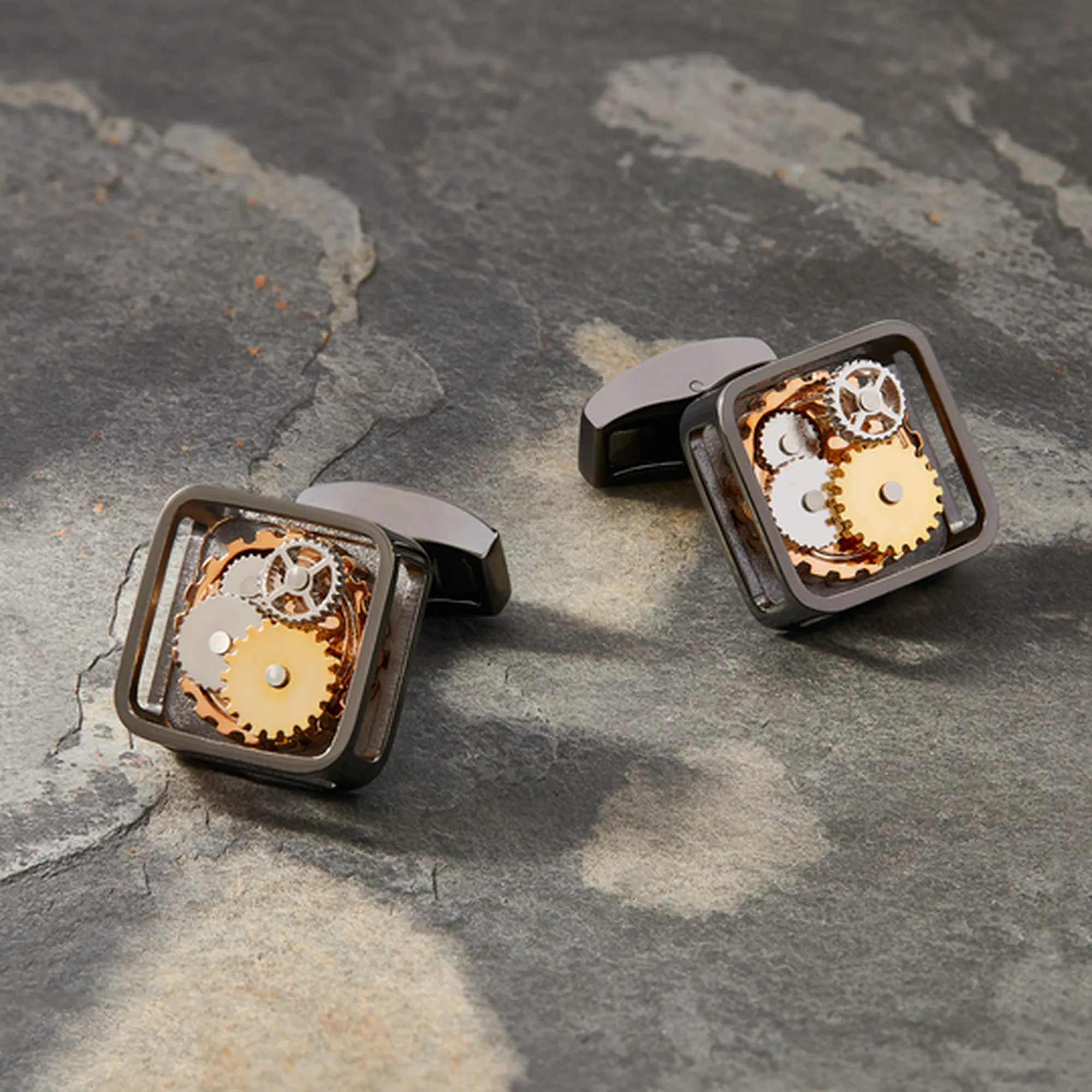Black Gunmetal Plated Square Gear Cufflinks