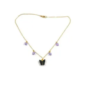 Black Lavender Butterfly Choker 14K Gold Necklace
