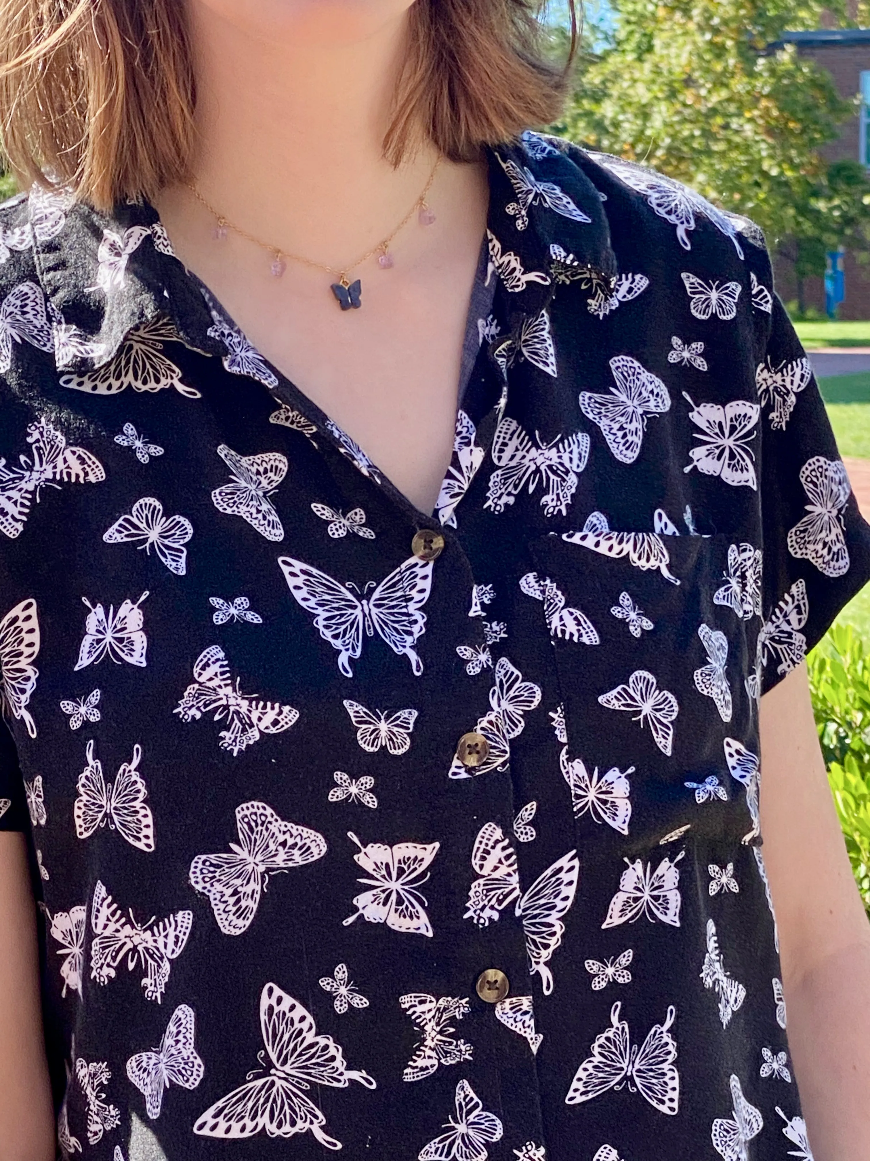 Black Lavender Butterfly Choker 14K Gold Necklace