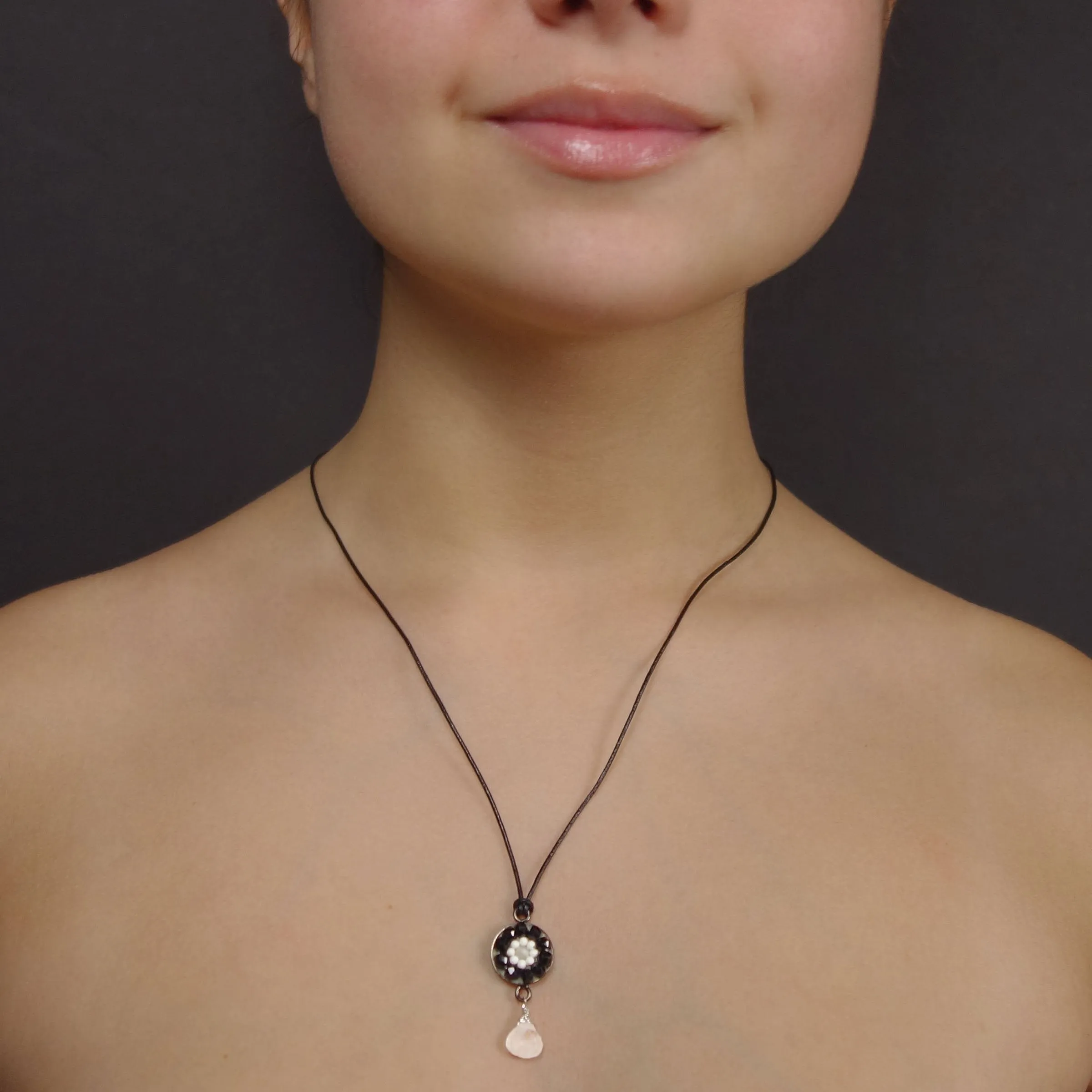 Black Onyx and Moonstone mosaic necklace/wrap bracelet
