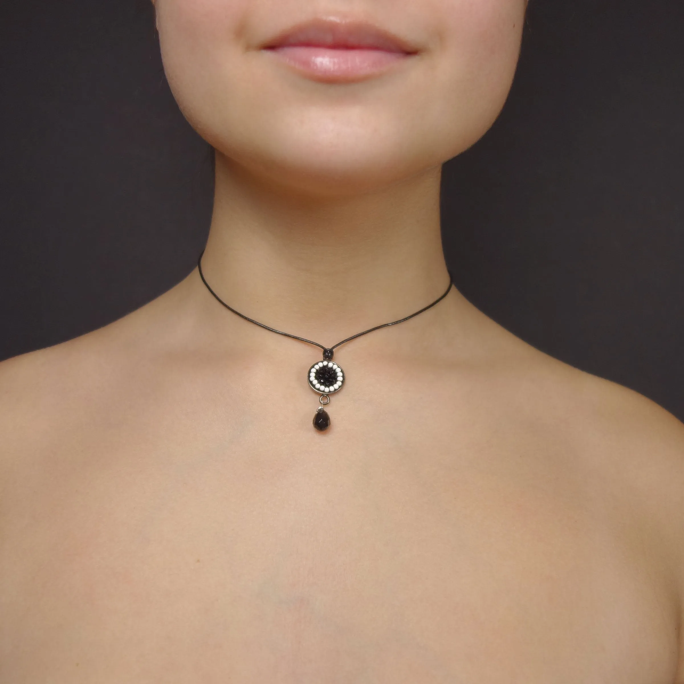 Black Onyx and Moonstone mosaic necklace/wrap bracelet