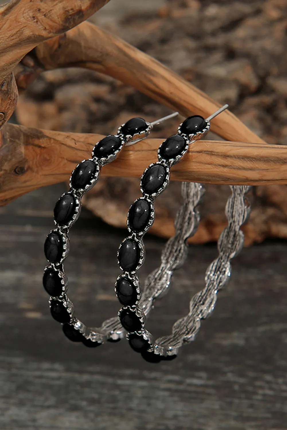 Black Retro Circle C-shaped Earrings
