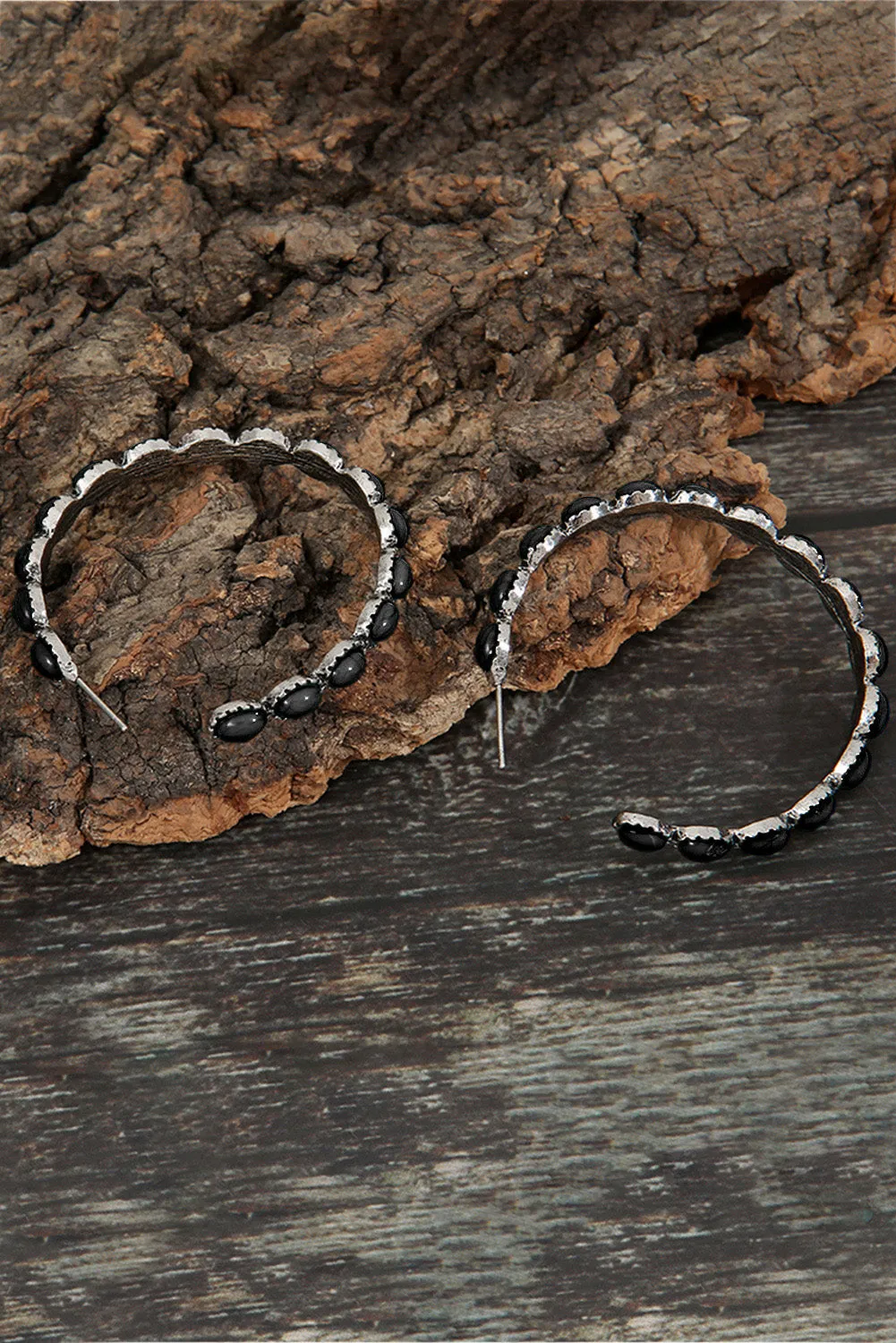 Black Retro Circle C-shaped Earrings