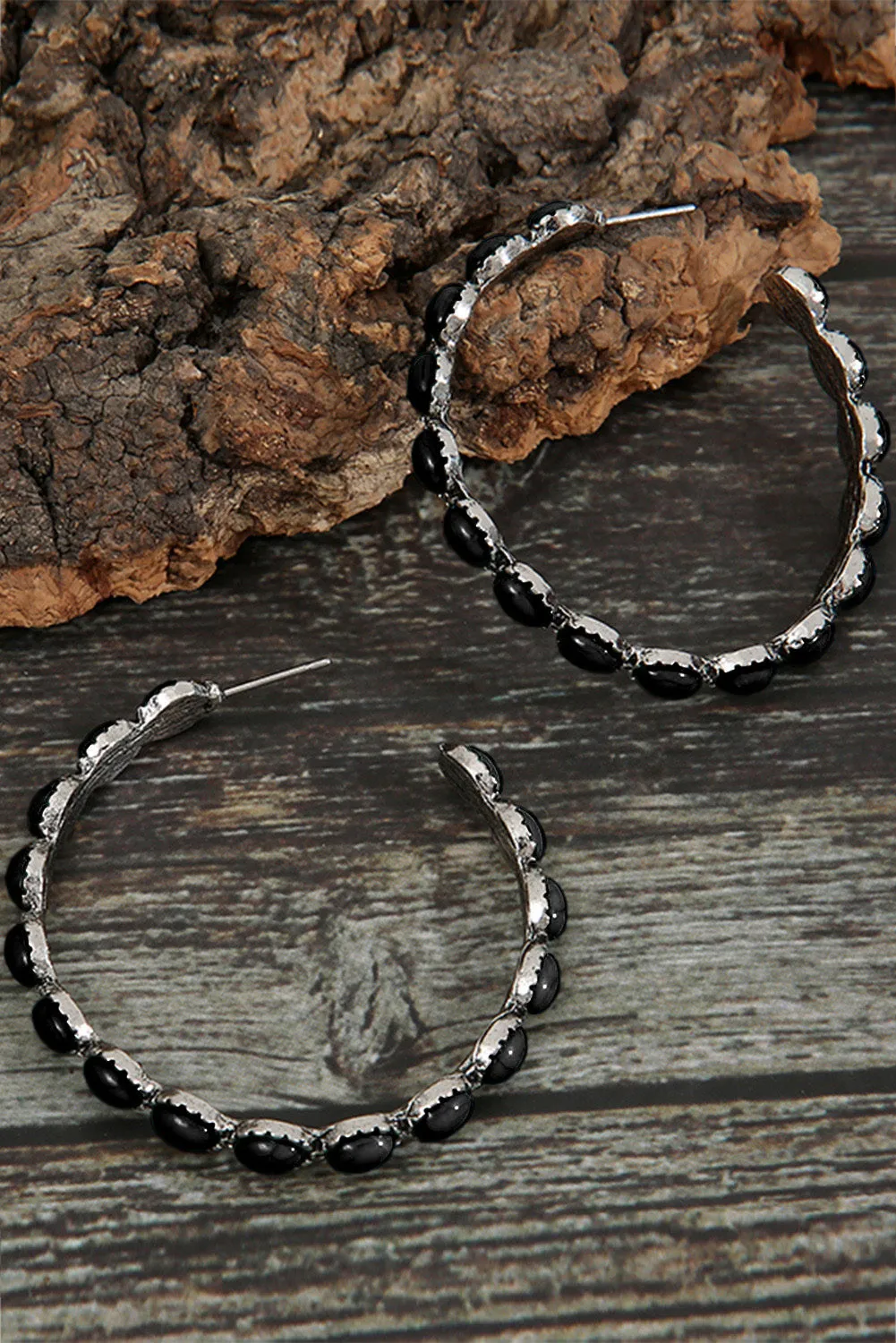 Black Retro Circle C-shaped Earrings