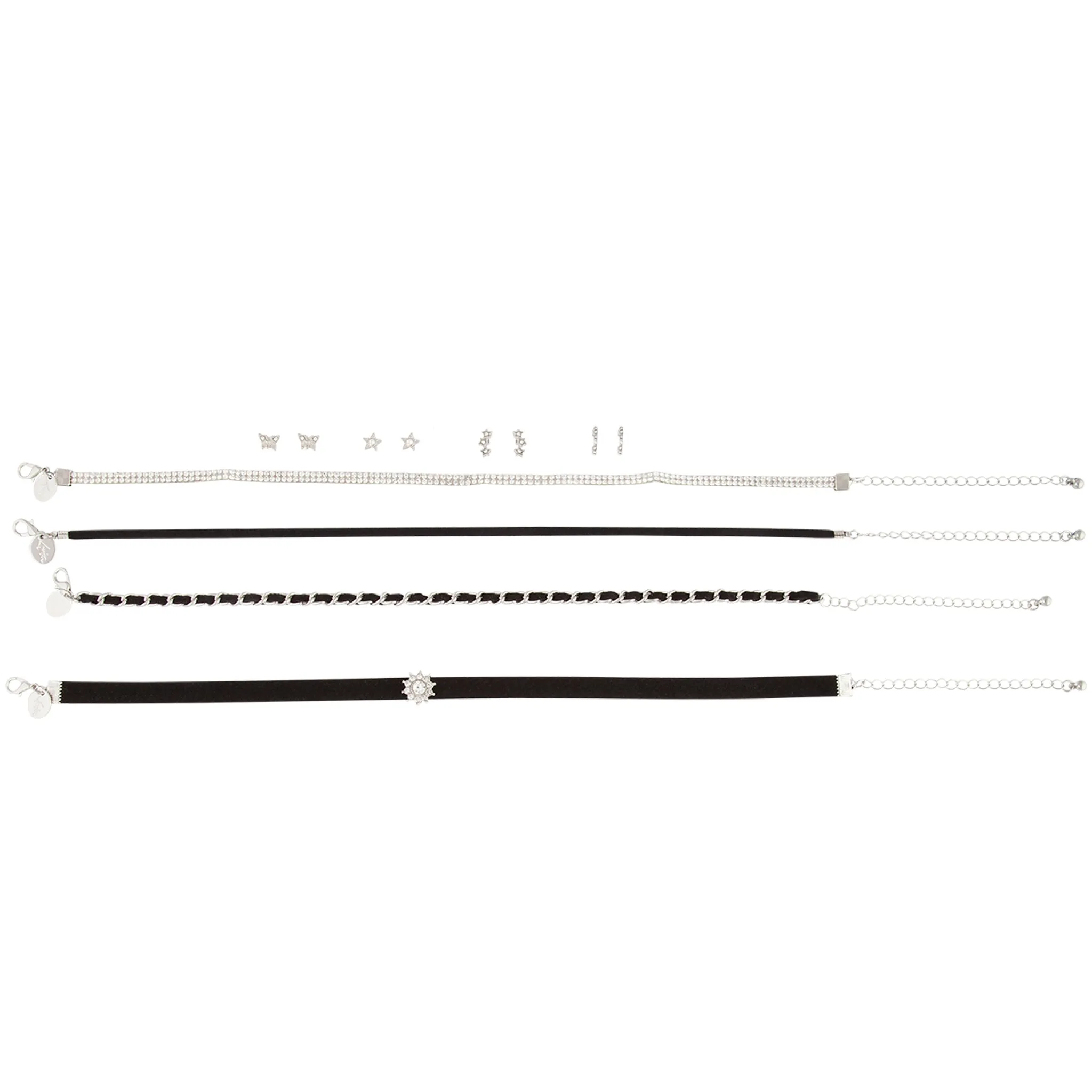 Black Silver Choker & Earrings Set