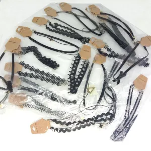 Black Velvet Neck Choker Necklace Band Vintage Bohemian Charm Set as Pictured