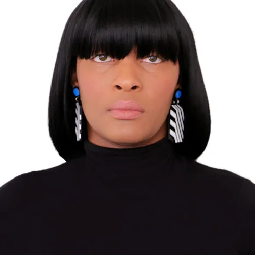 Black White Stripe Geometric Earrings