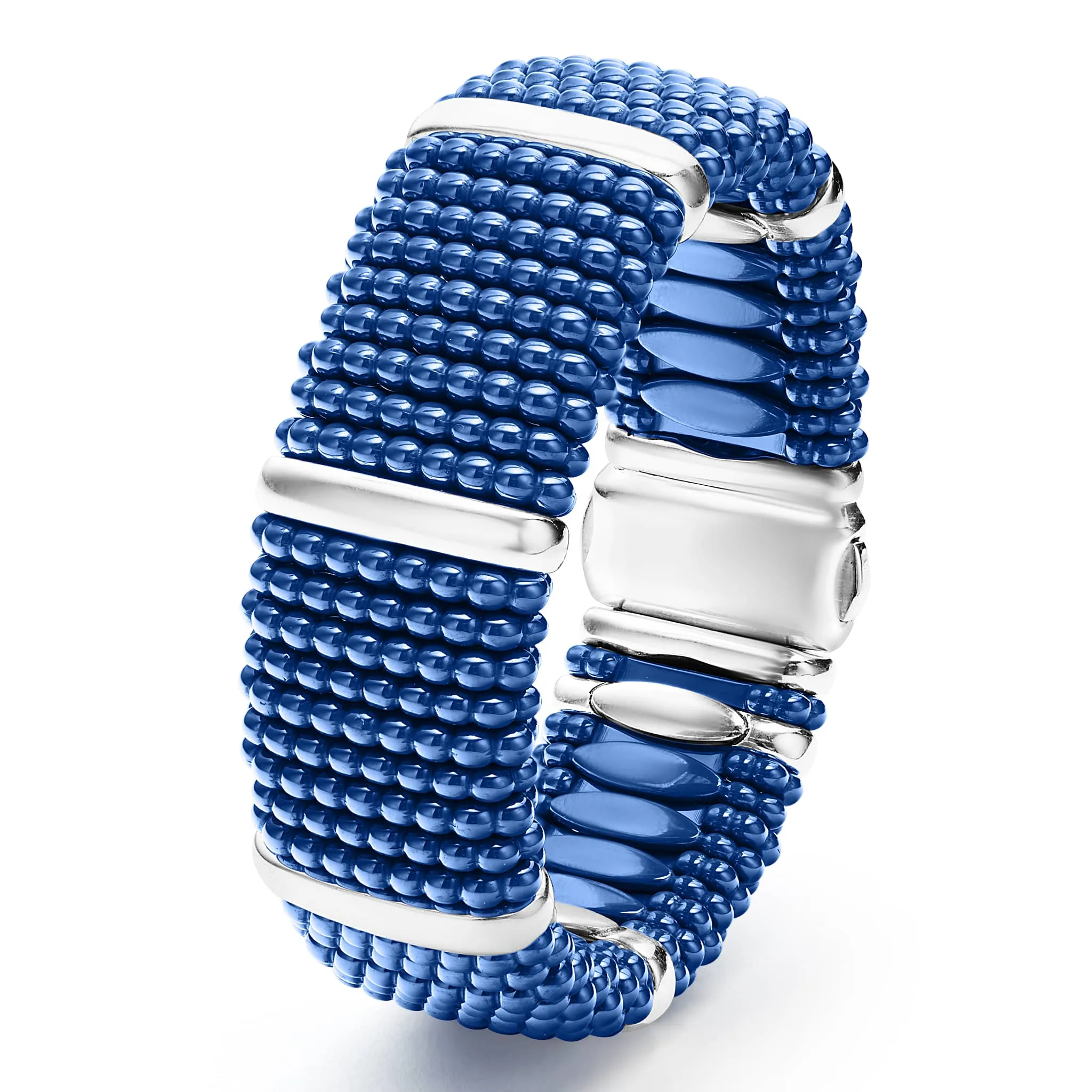Blue Caviar Ultramarine Silver Station Statement Ceramic Caviar Bracelet | 23mm