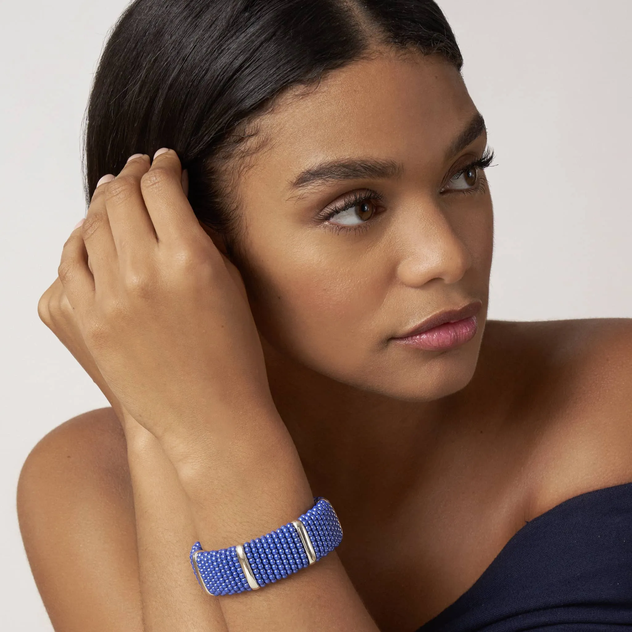 Blue Caviar Ultramarine Silver Station Statement Ceramic Caviar Bracelet | 23mm