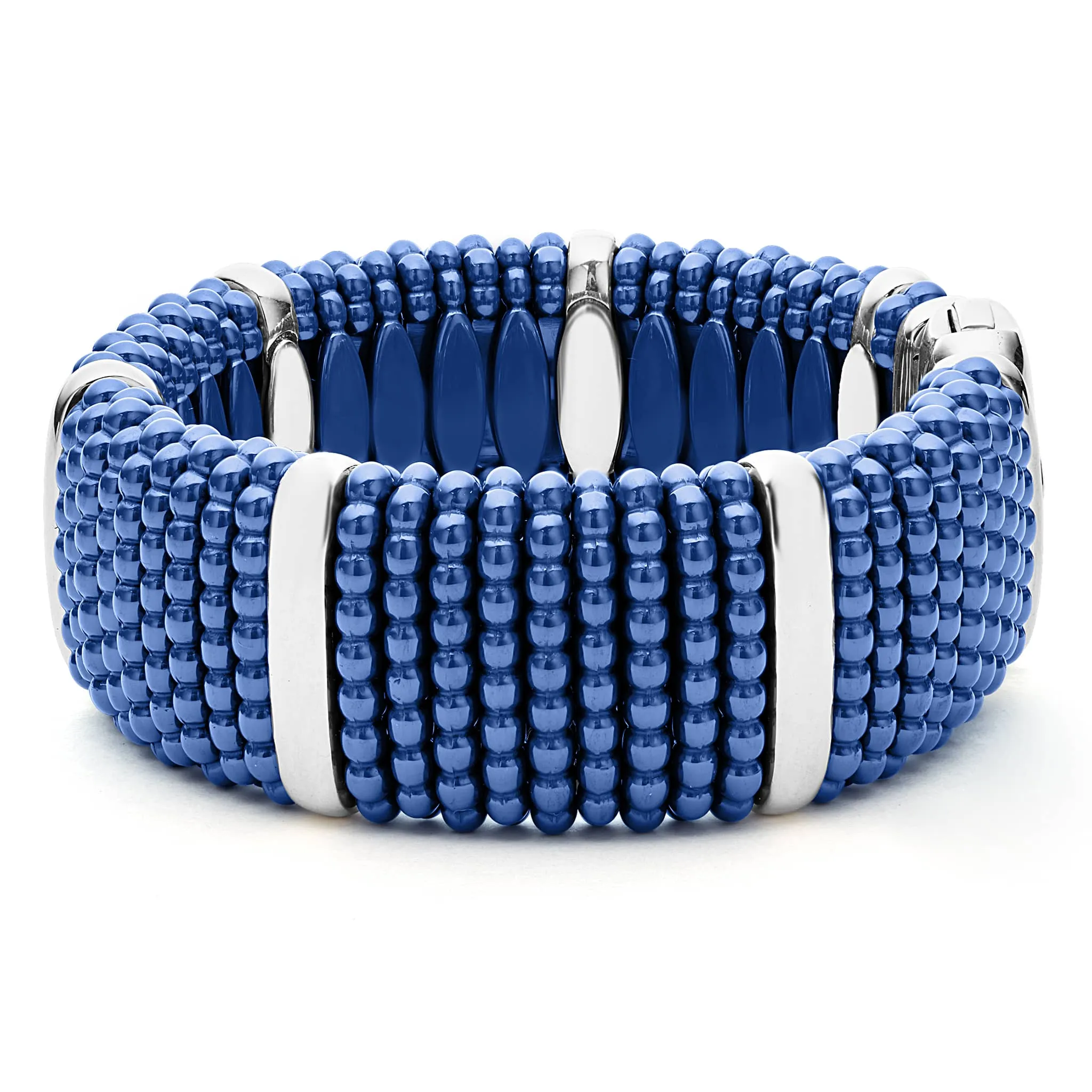 Blue Caviar Ultramarine Silver Station Statement Ceramic Caviar Bracelet | 23mm