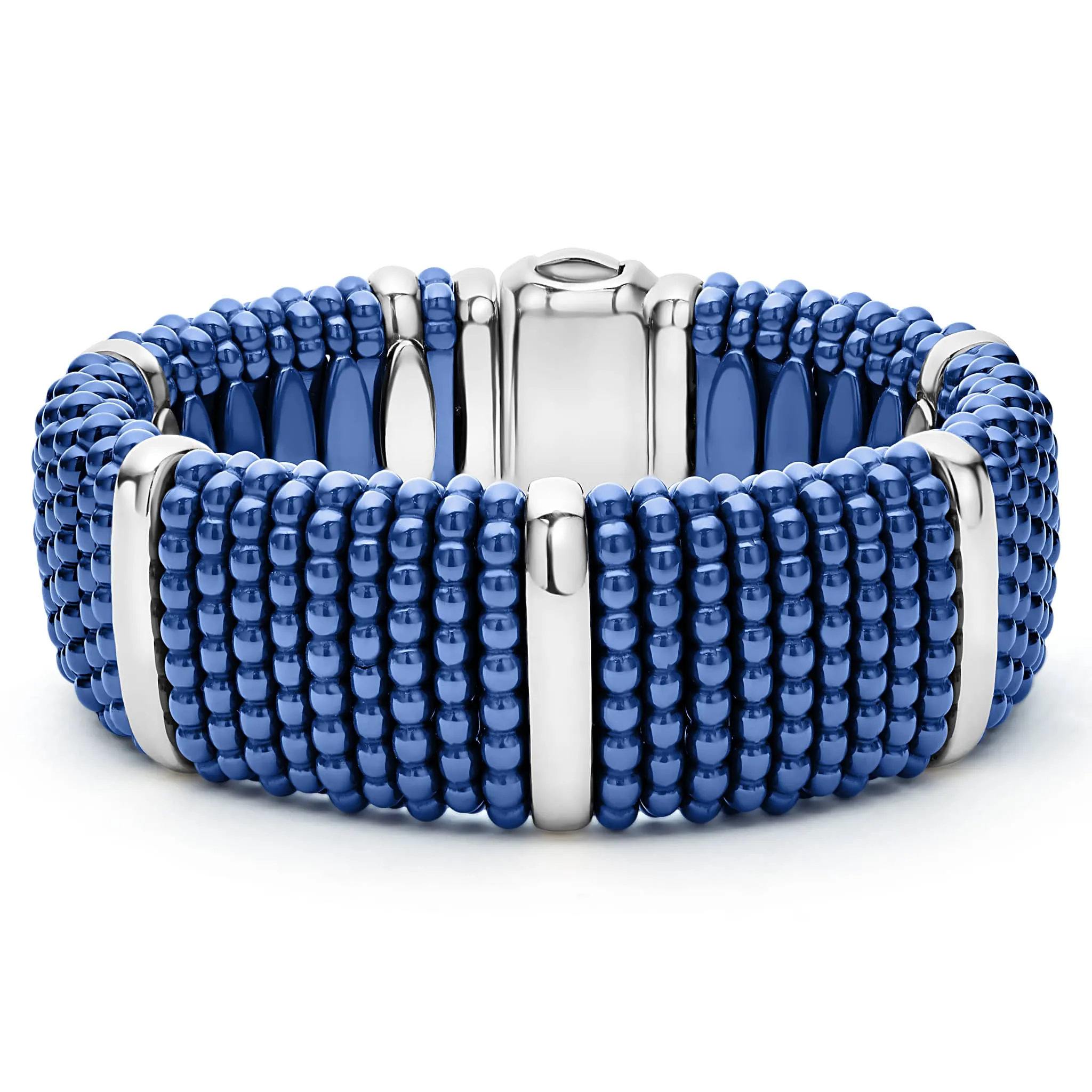 Blue Caviar Ultramarine Silver Station Statement Ceramic Caviar Bracelet | 23mm