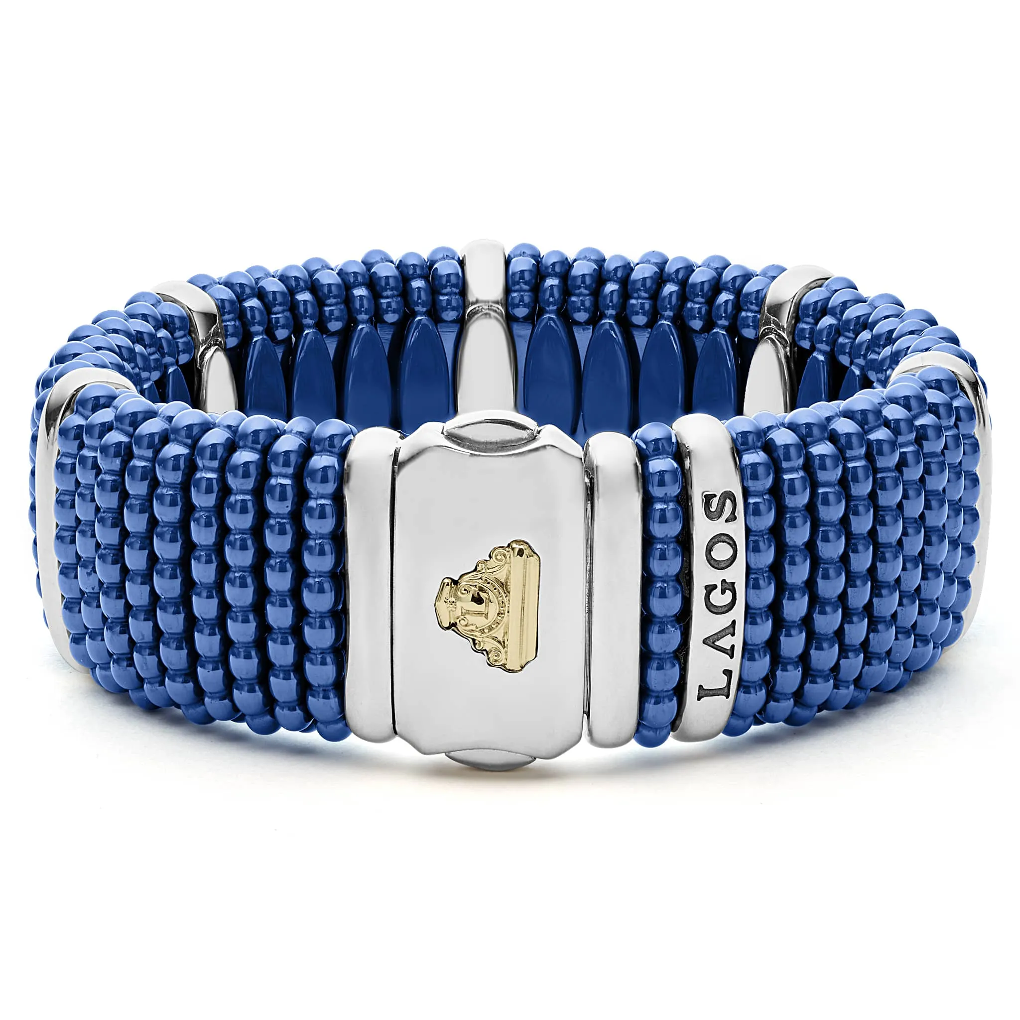 Blue Caviar Ultramarine Silver Station Statement Ceramic Caviar Bracelet | 23mm