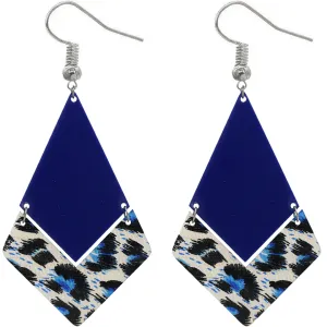 Blue Geometric Leopard Print Dangle Earrings