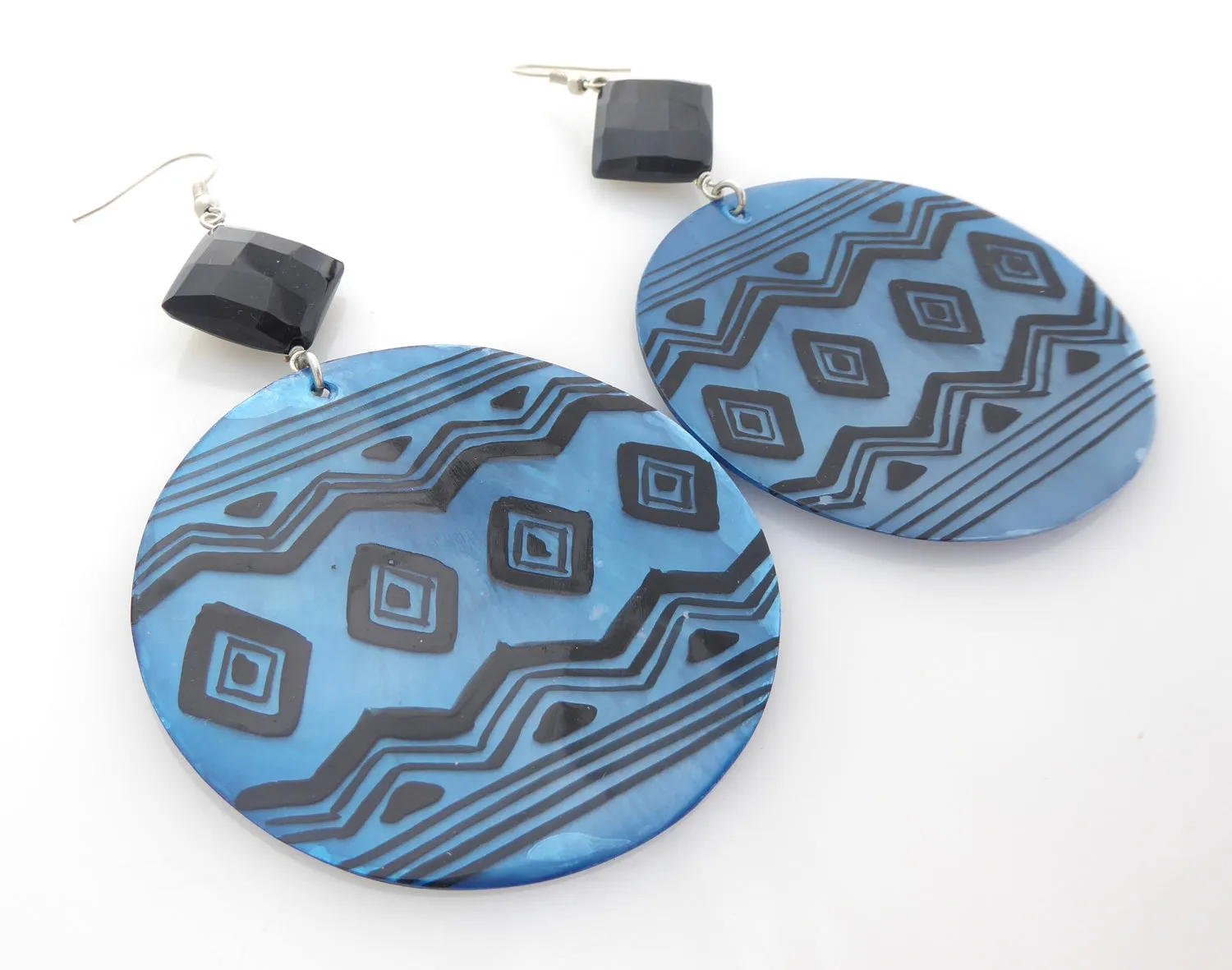 Blue geometric shell earrings