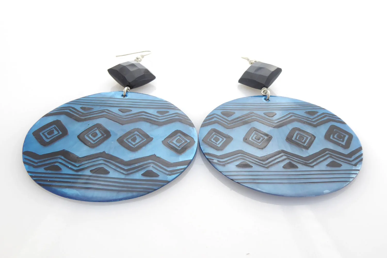 Blue geometric shell earrings