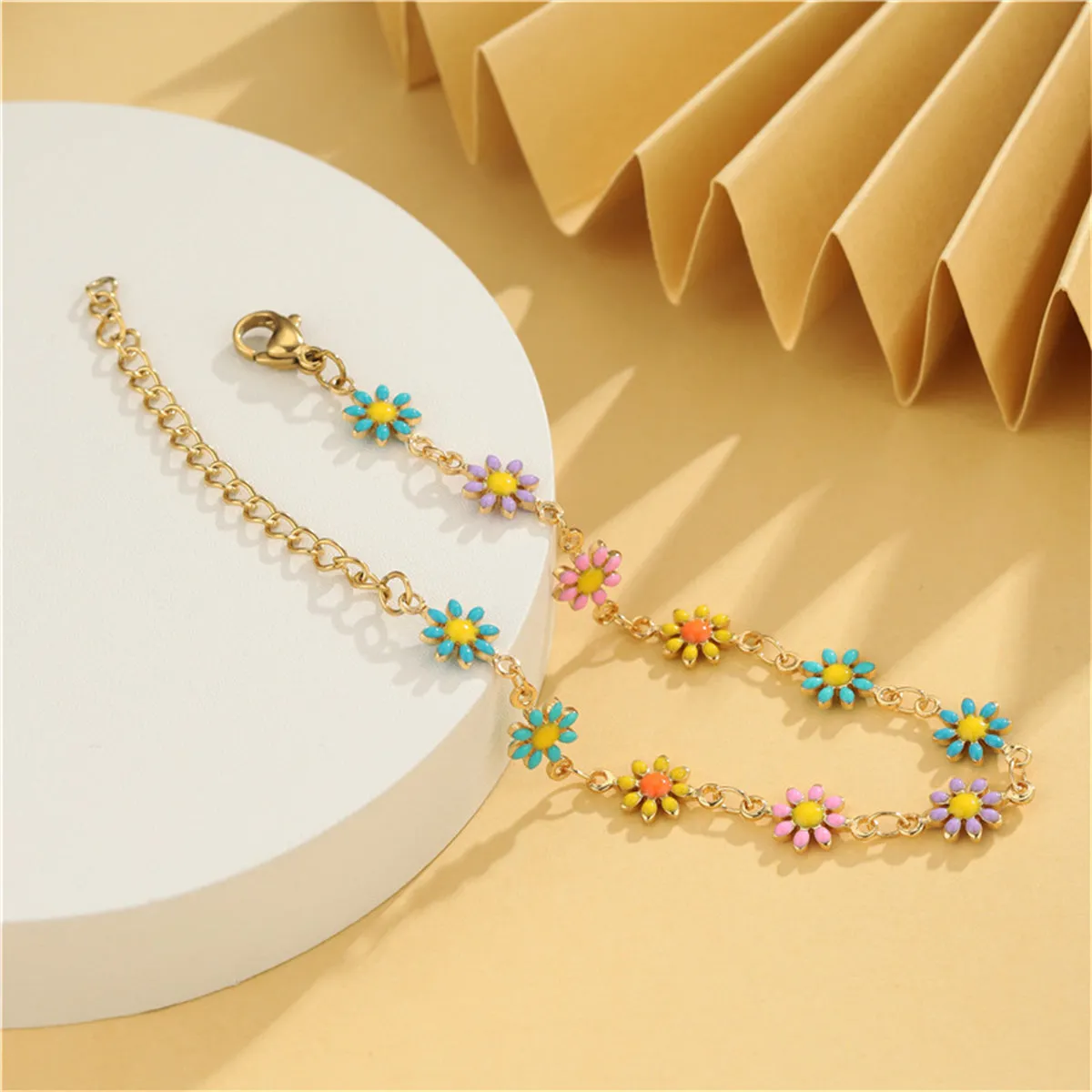 Blue Multicolor Enamel & 18K Gold-Plated Mum Station Bracelet