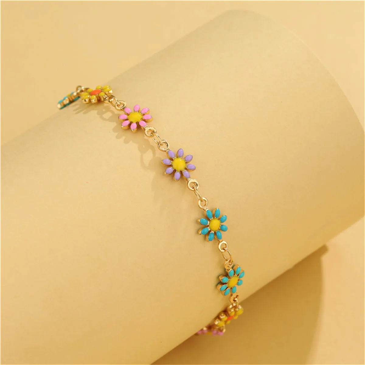 Blue Multicolor Enamel & 18K Gold-Plated Mum Station Bracelet