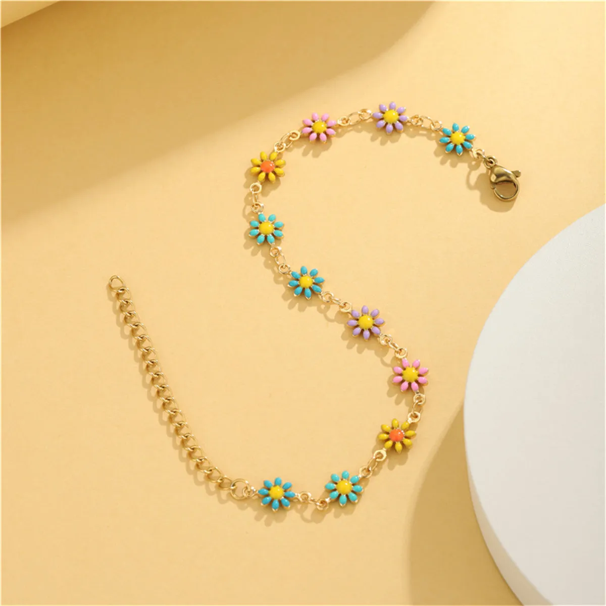 Blue Multicolor Enamel & 18K Gold-Plated Mum Station Bracelet
