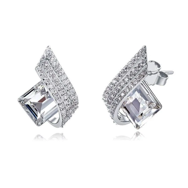 Blue Square Crystals Stud Earrings