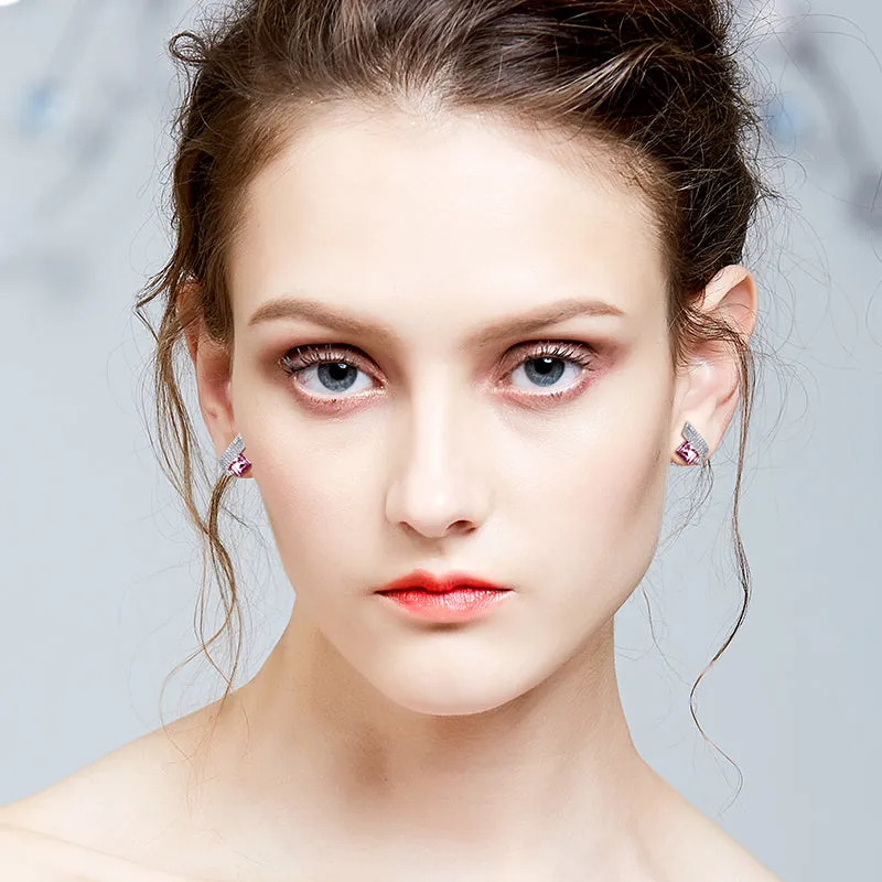 Blue Square Crystals Stud Earrings