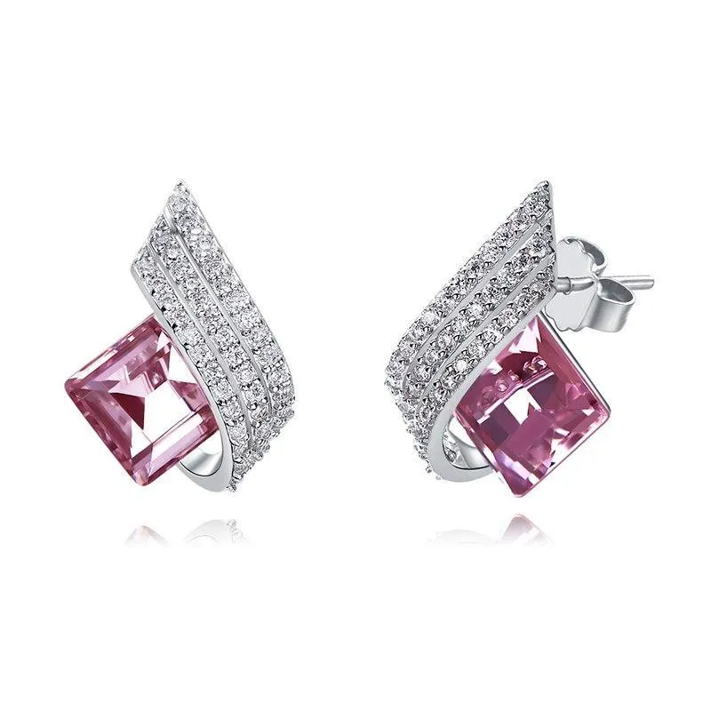 Blue Square Crystals Stud Earrings