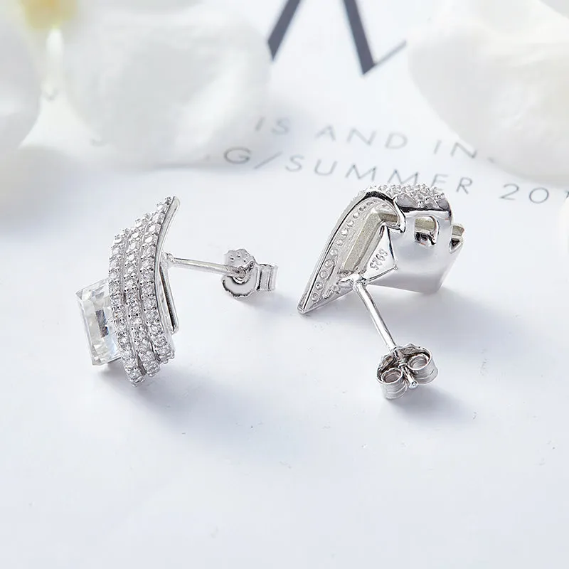 Blue Square Crystals Stud Earrings