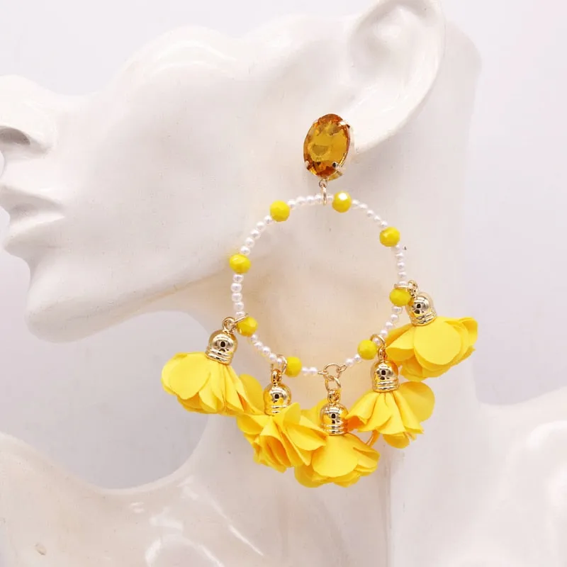 Bohemia Big Pendant Earrings Beautiful For Women Flower Tassel Earrings Wedding Earrings Statement Female Jewelry 2023 Bijoux