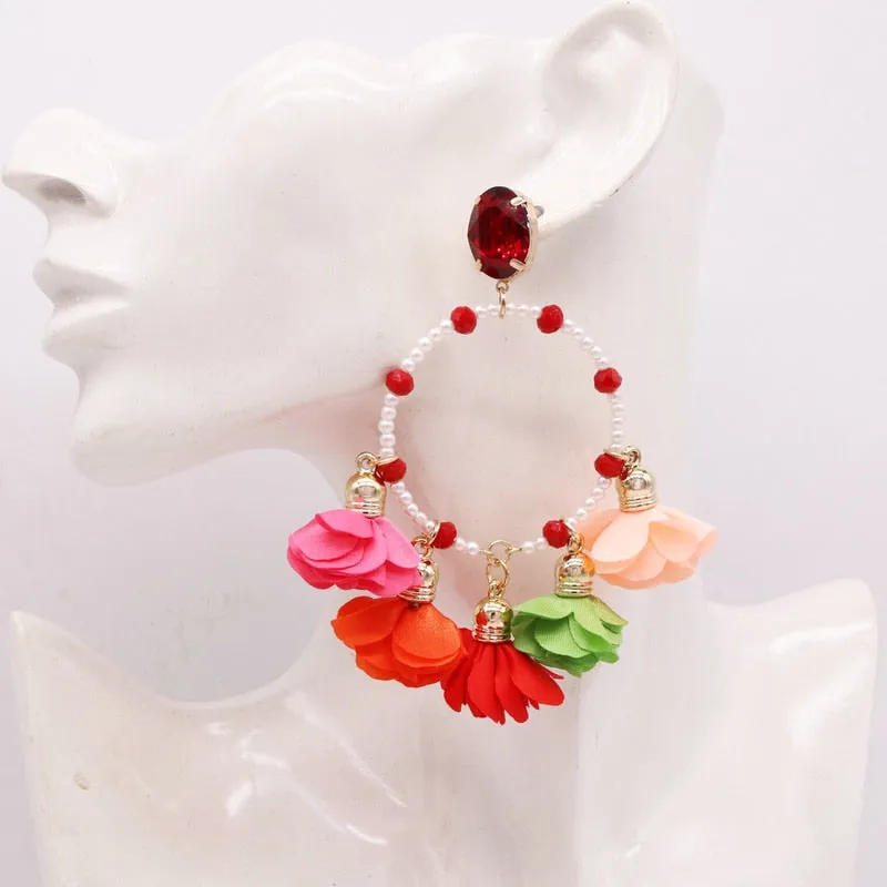 Bohemia Big Pendant Earrings Beautiful For Women Flower Tassel Earrings Wedding Earrings Statement Female Jewelry 2023 Bijoux