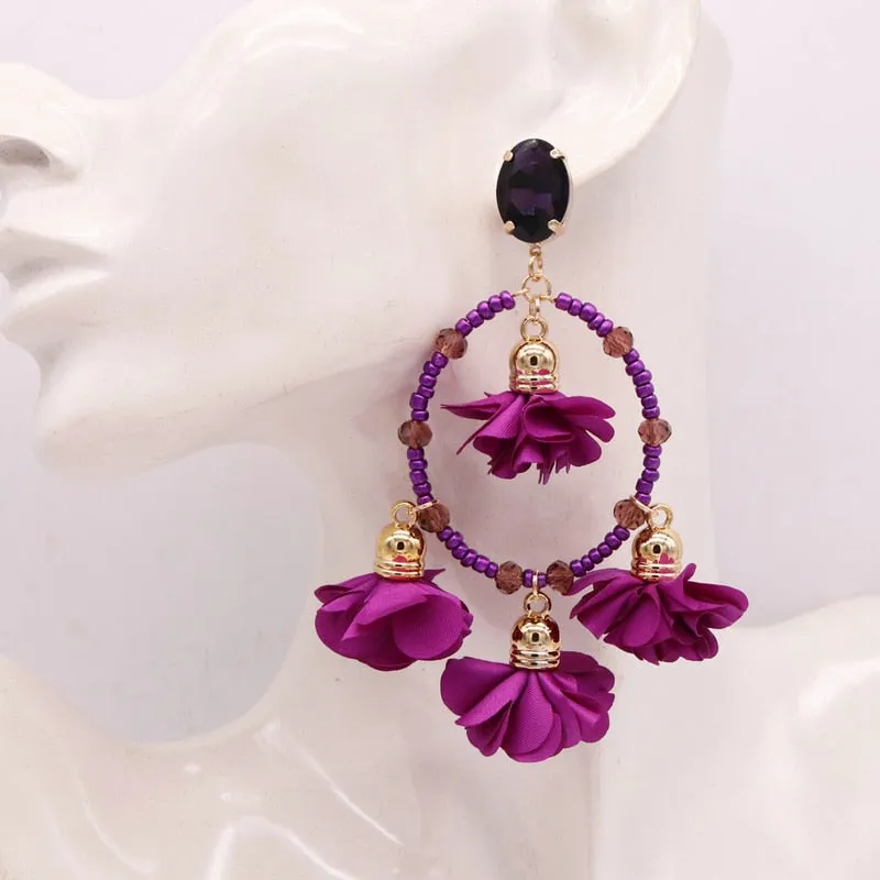 Bohemia Big Pendant Earrings Beautiful For Women Flower Tassel Earrings Wedding Earrings Statement Female Jewelry 2023 Bijoux