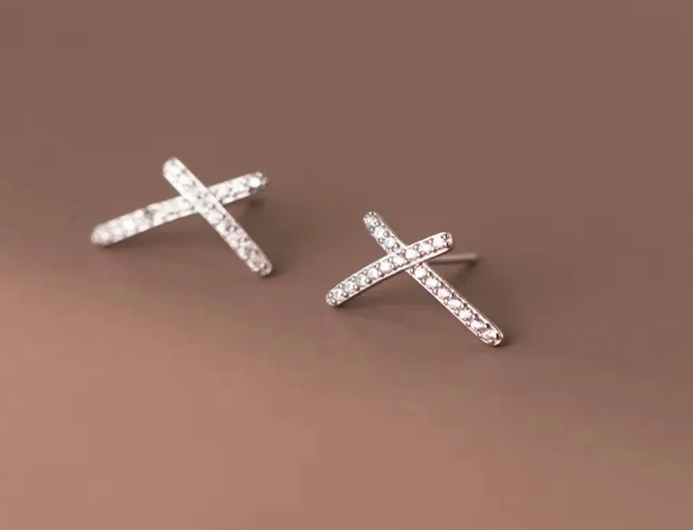 Boho & Mala Cross Sterling Silver Stud Earrings