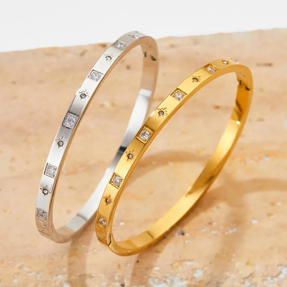 Boho & Mala Stainless Steel Silver Bangle Bracelet