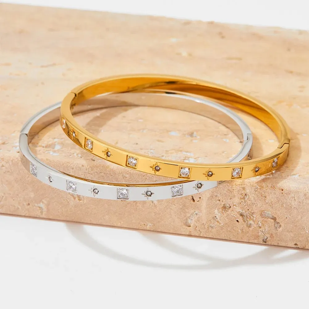 Boho & Mala Stainless Steel Silver Bangle Bracelet