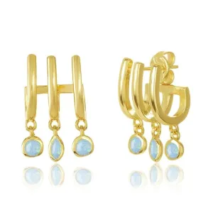 Boho & Mala Triple Blue Opal 18k Gold Plated Stud Earrings