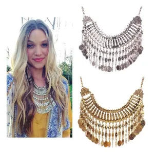 Boho Antique Coin and Tibetan Tassel Necklace