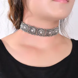 Boho Collar Choker Silver Necklace statement jewelry for womenFashion Vintage Ethnic style Bohemia Turquoise Beads neck