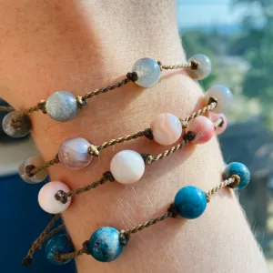 Botswana Agate, Labradorite, Apatite   Conch Shell Bracelets