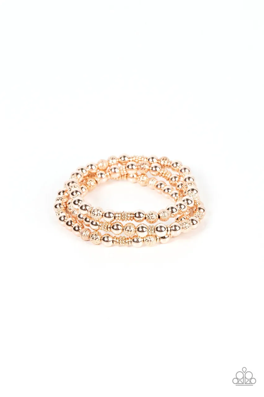 Boundless Boundaries - Rose Gold - Textured and Smooth Bead Paparazzi Stretchy Bracelet