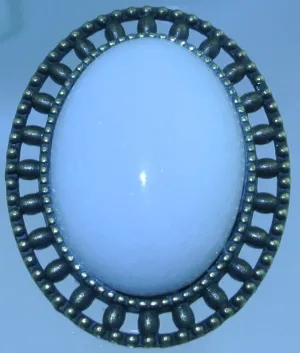 BRASS QUARTZ SNOW GEMSTONE OVAL PIN BROOCH STARR WILDE STEAMPUNK FORTRESS