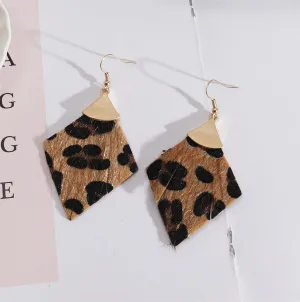 Brown Polyurethane & 18K Gold-Plated Leopard-Print Rhombus Drop Earrings